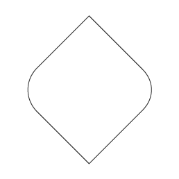 Outline of a diamond shape with rounded sides and sharp top and bottom points.