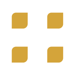 Four gold rounded square shapes arranged in a larger square with gaps between them on a white background.
