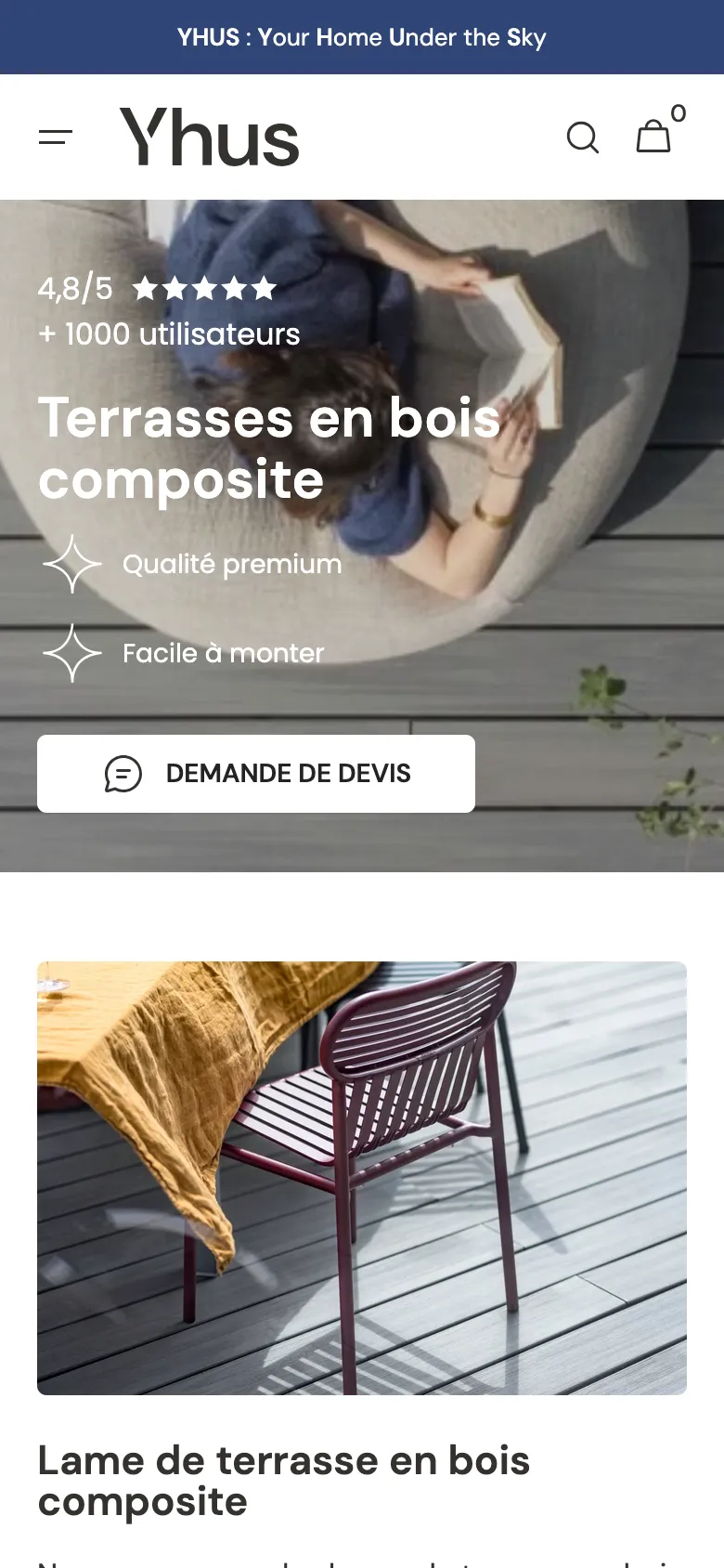 Page terrasses en bois composite en navigation mobile