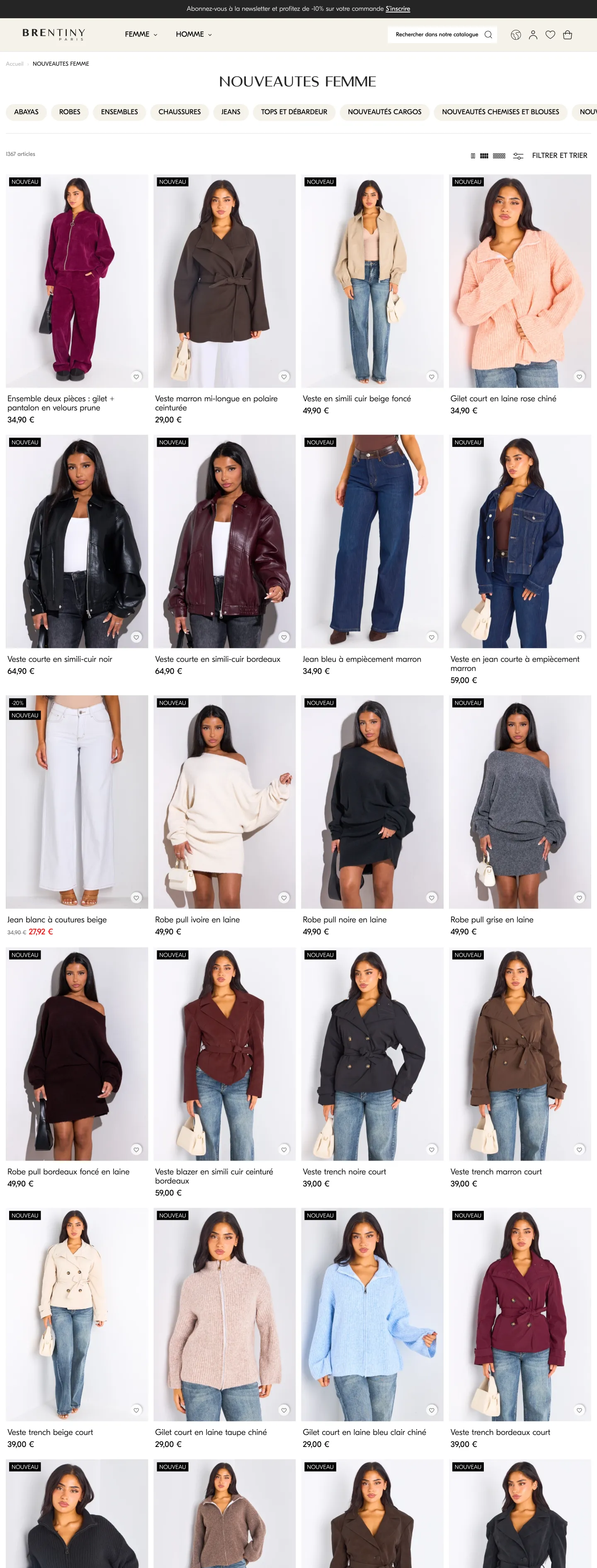 Page Nouveautés femme du site Brentiny Paris