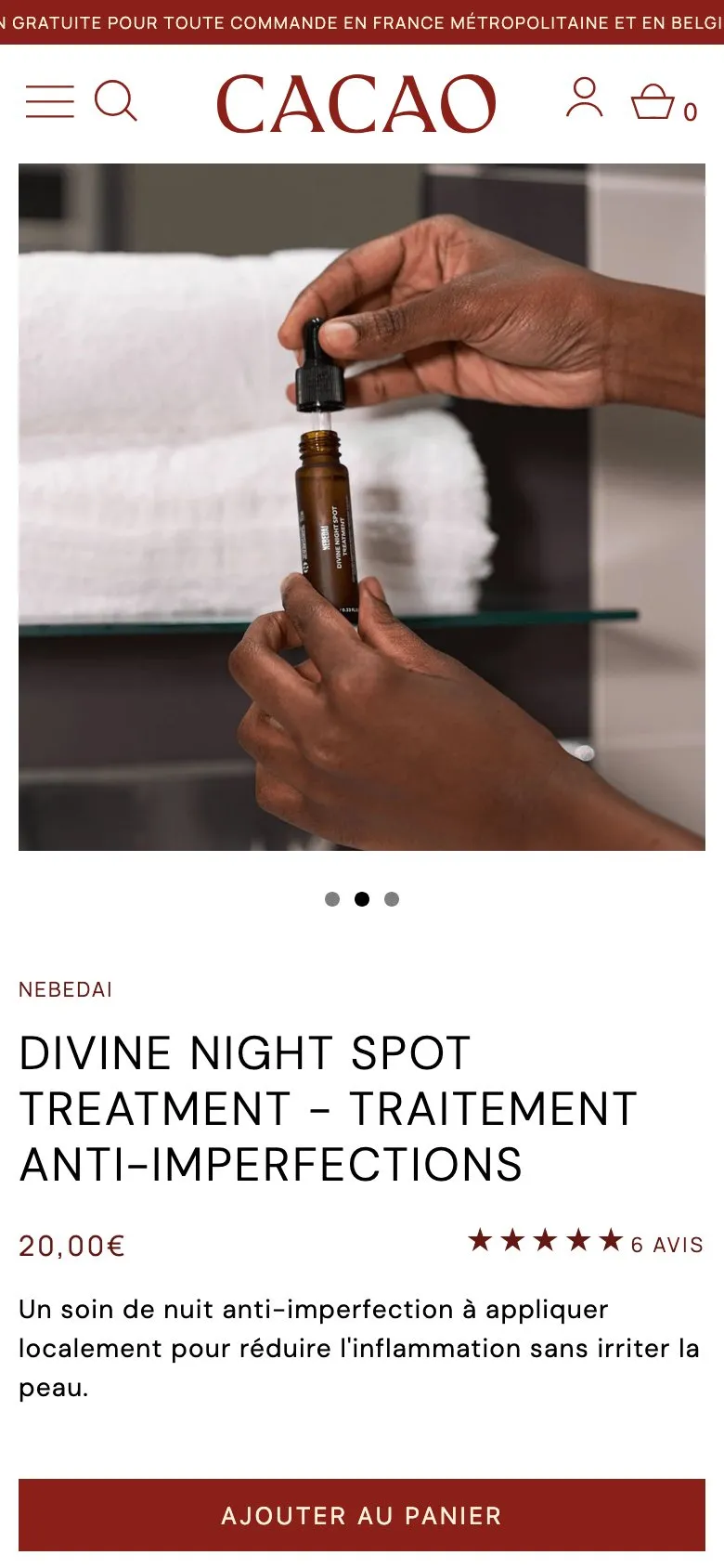 Fiche produit Divine Night Spot Treatment en navigation mobile
