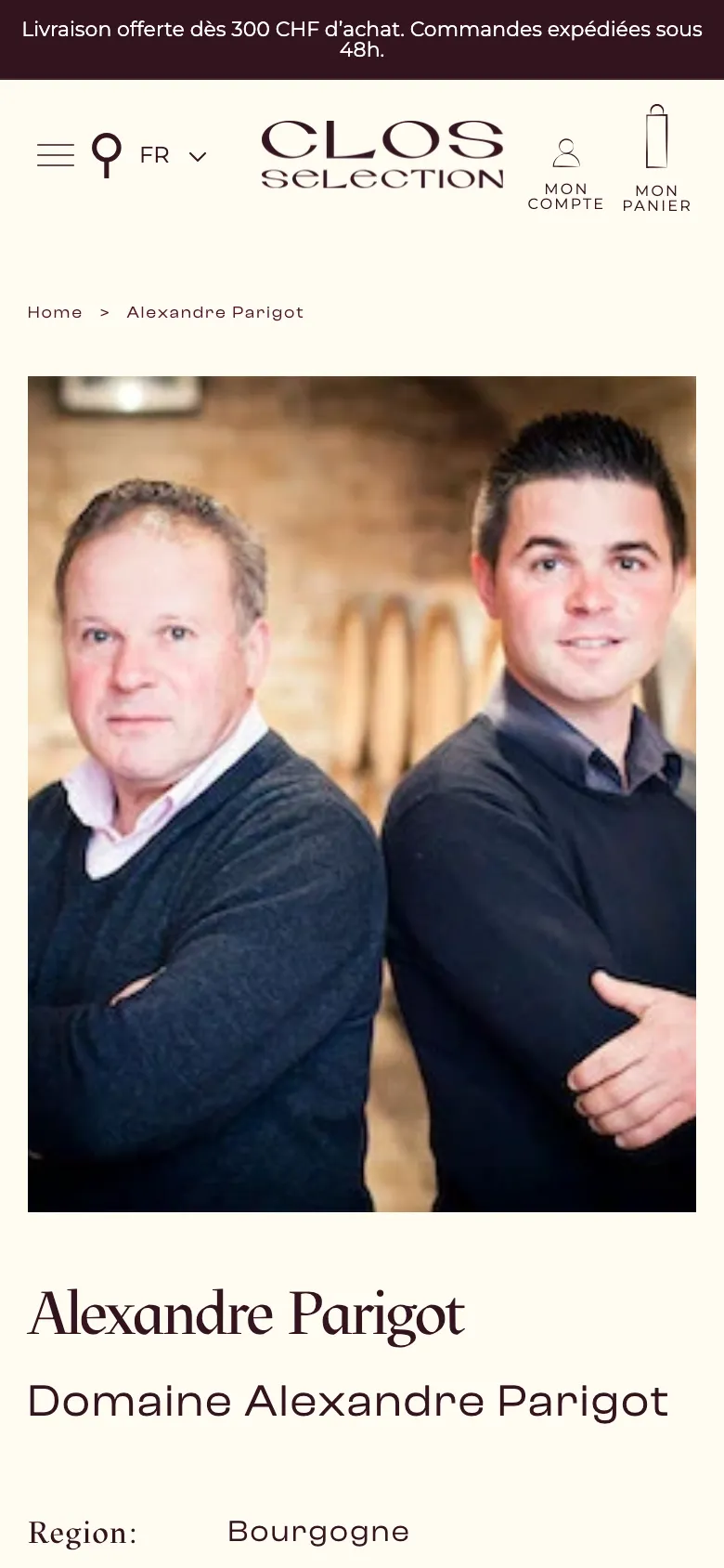 Page domaine Alexandre Parigot en navigation mobile