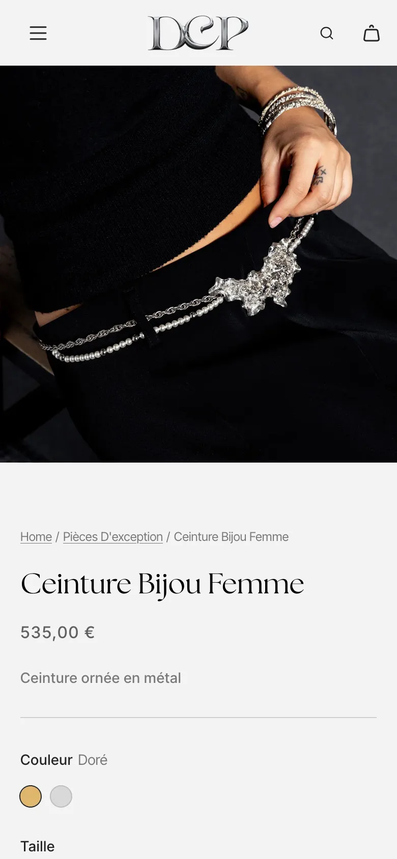 Fiche produit de la Ceinture bijou en navigation mobile