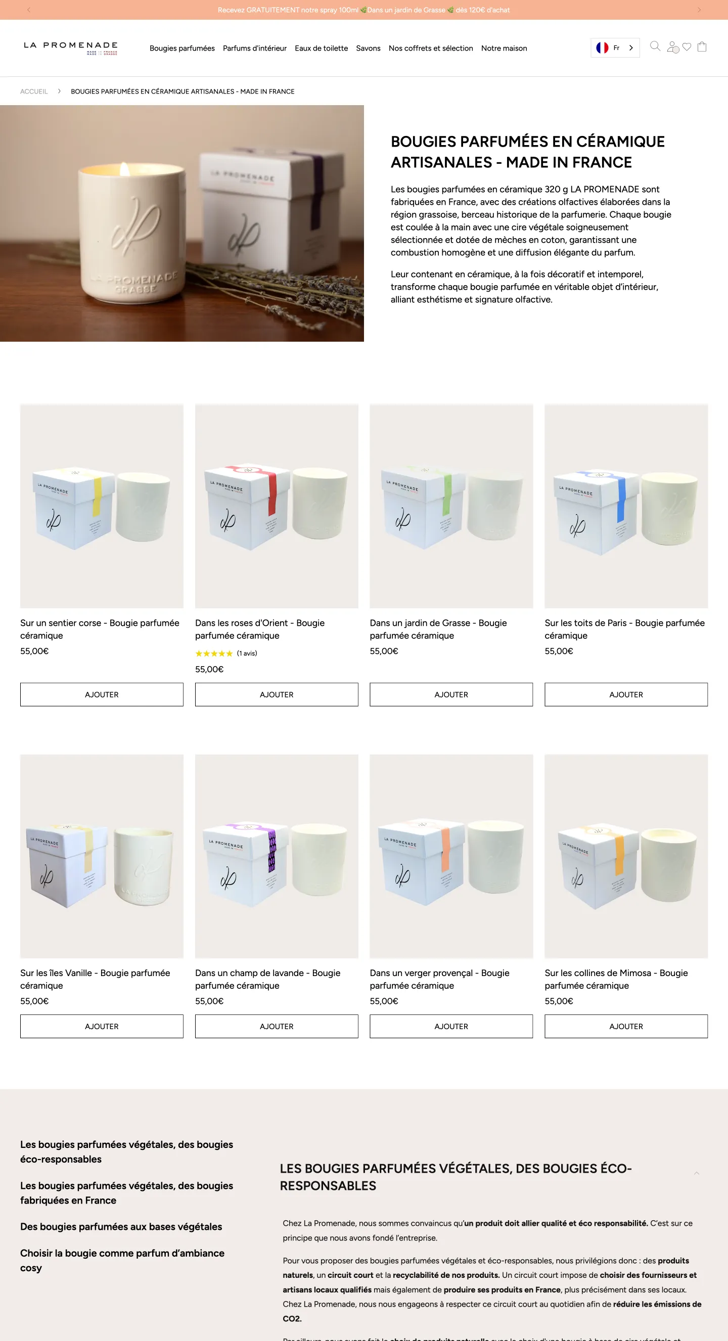Page collection des bougies en céramique du site La Promenade