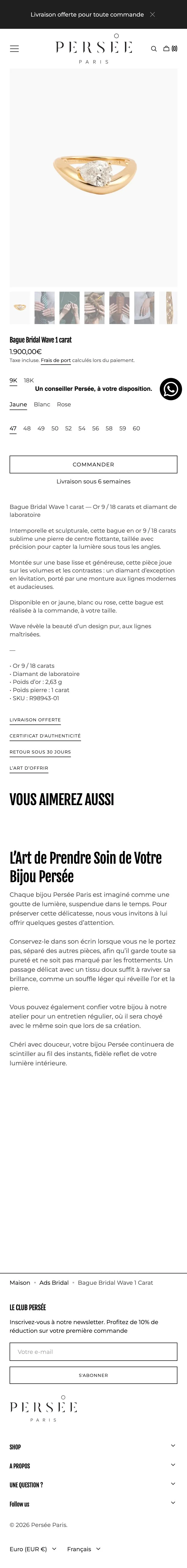 Fiche produit du site Persée Paris en navigation mobile