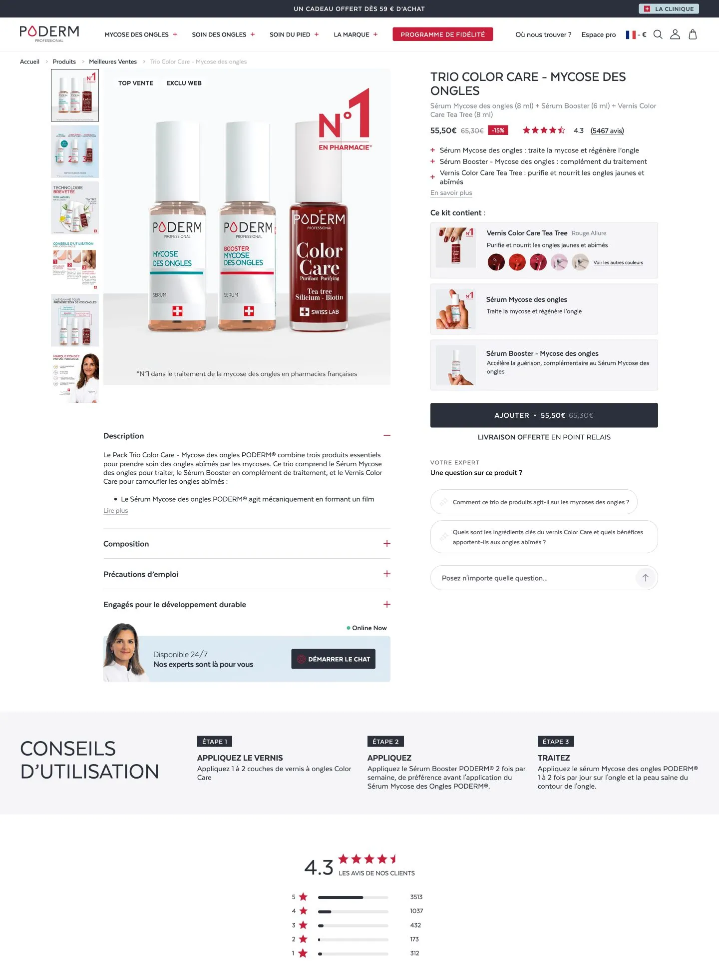 Fiche produit Trio Color Care du site Poderm