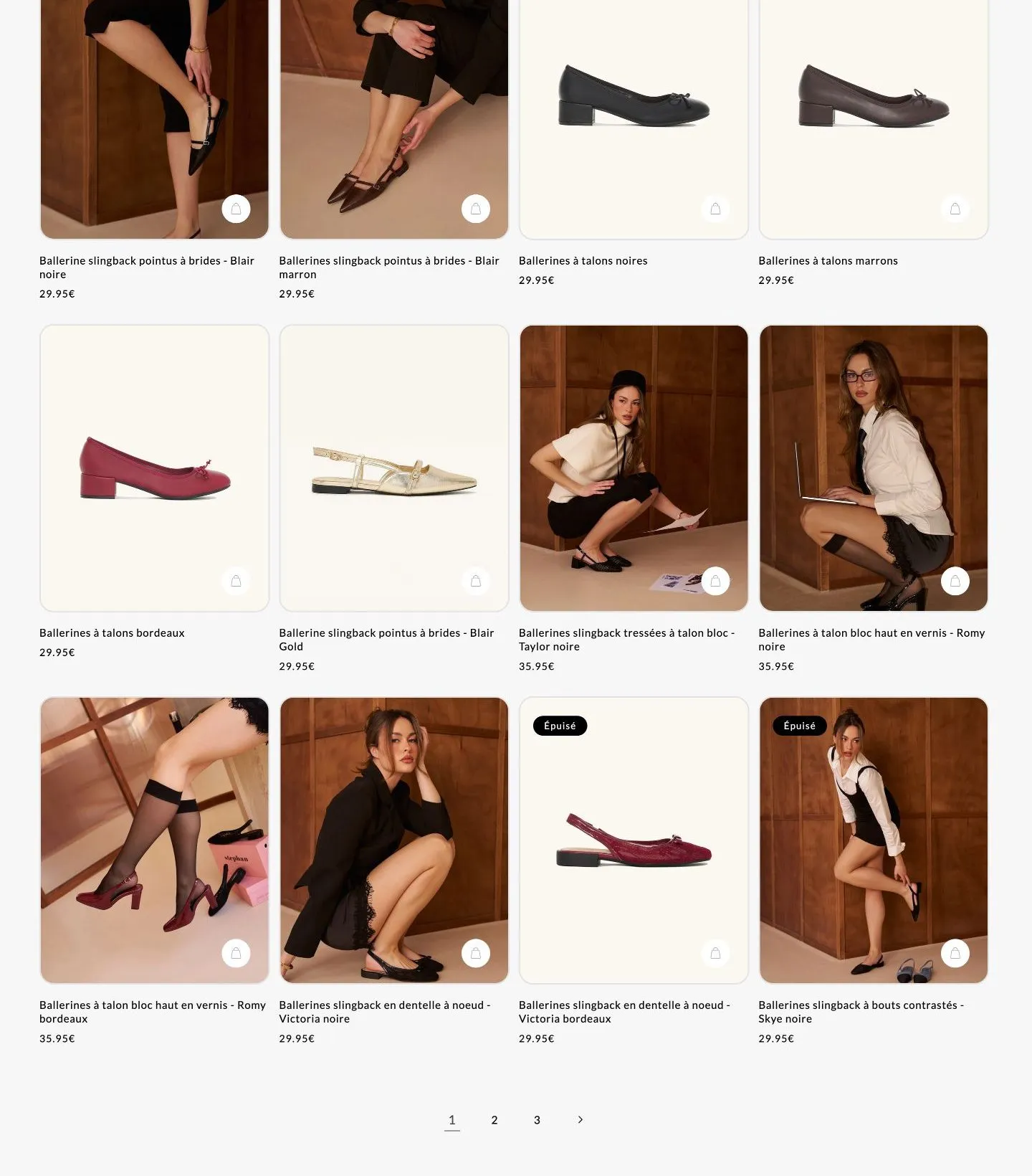 Grille produits de la collection Ballerines du site Stephan Shoes
