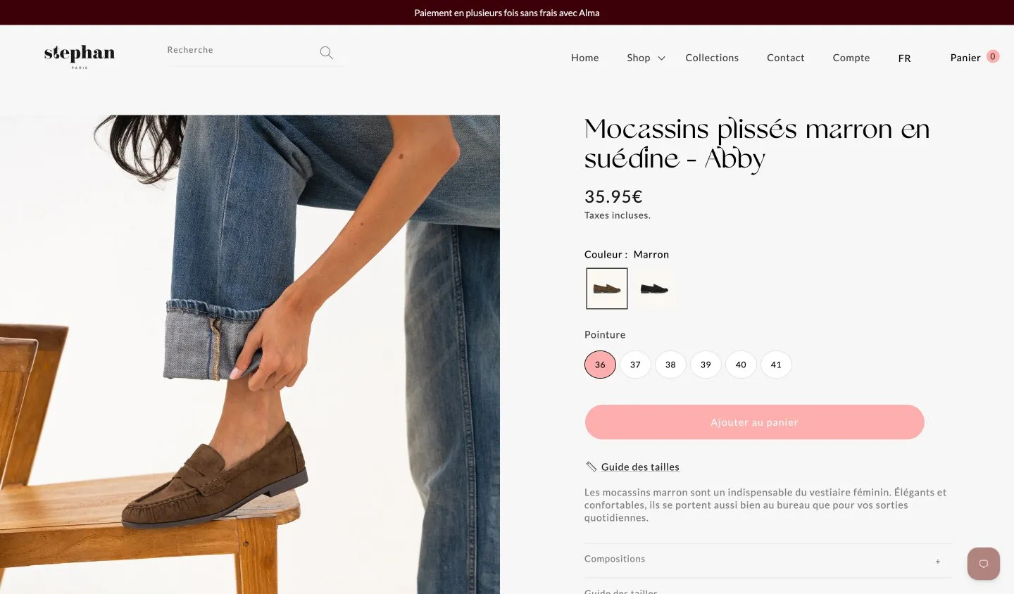 Fiche produit Mocassins plissés Abby du site Stephan Shoes