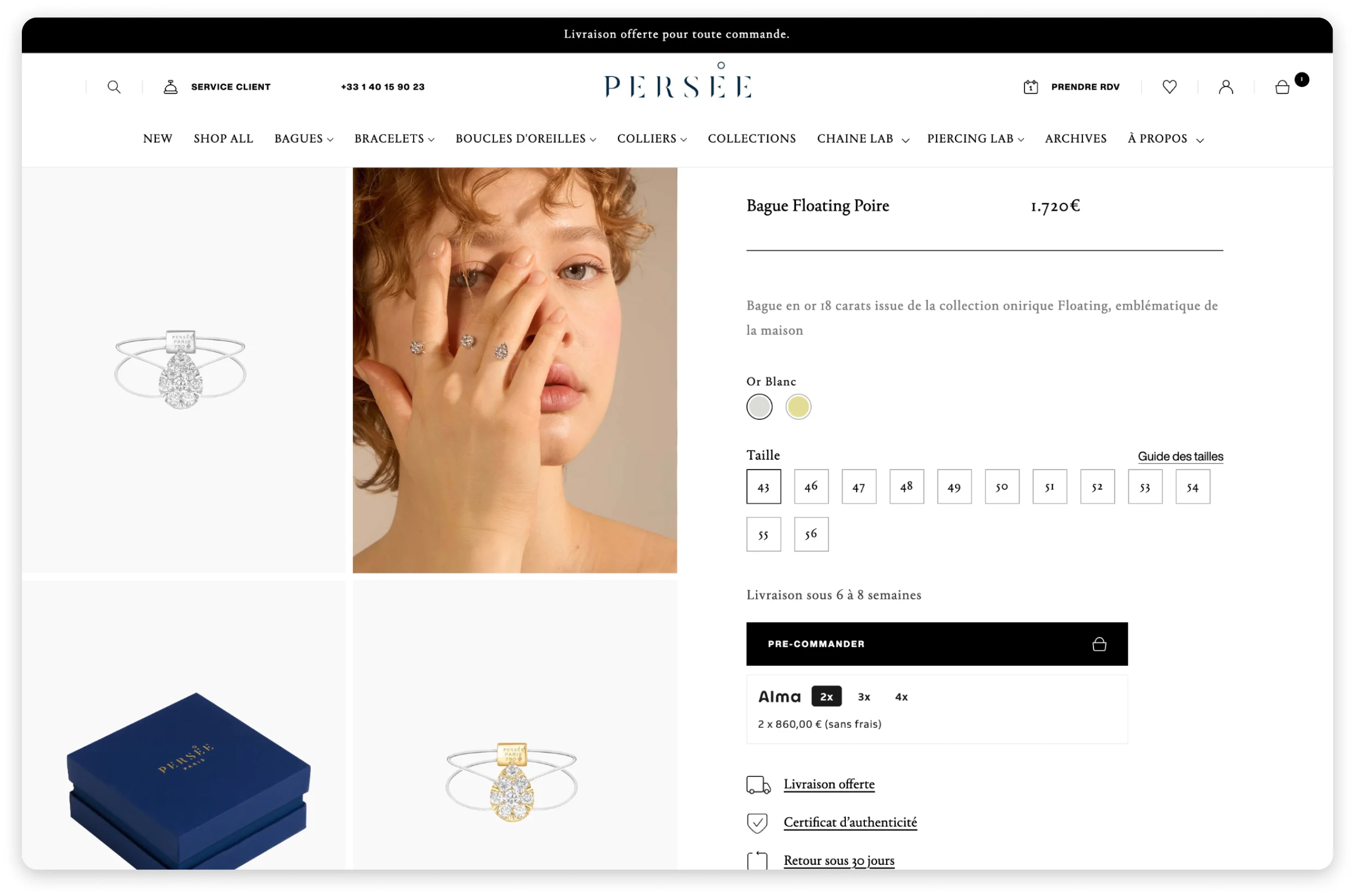Création de la boutique bijoux e-commerce Shopify pour Persée Paris par Common Ideas