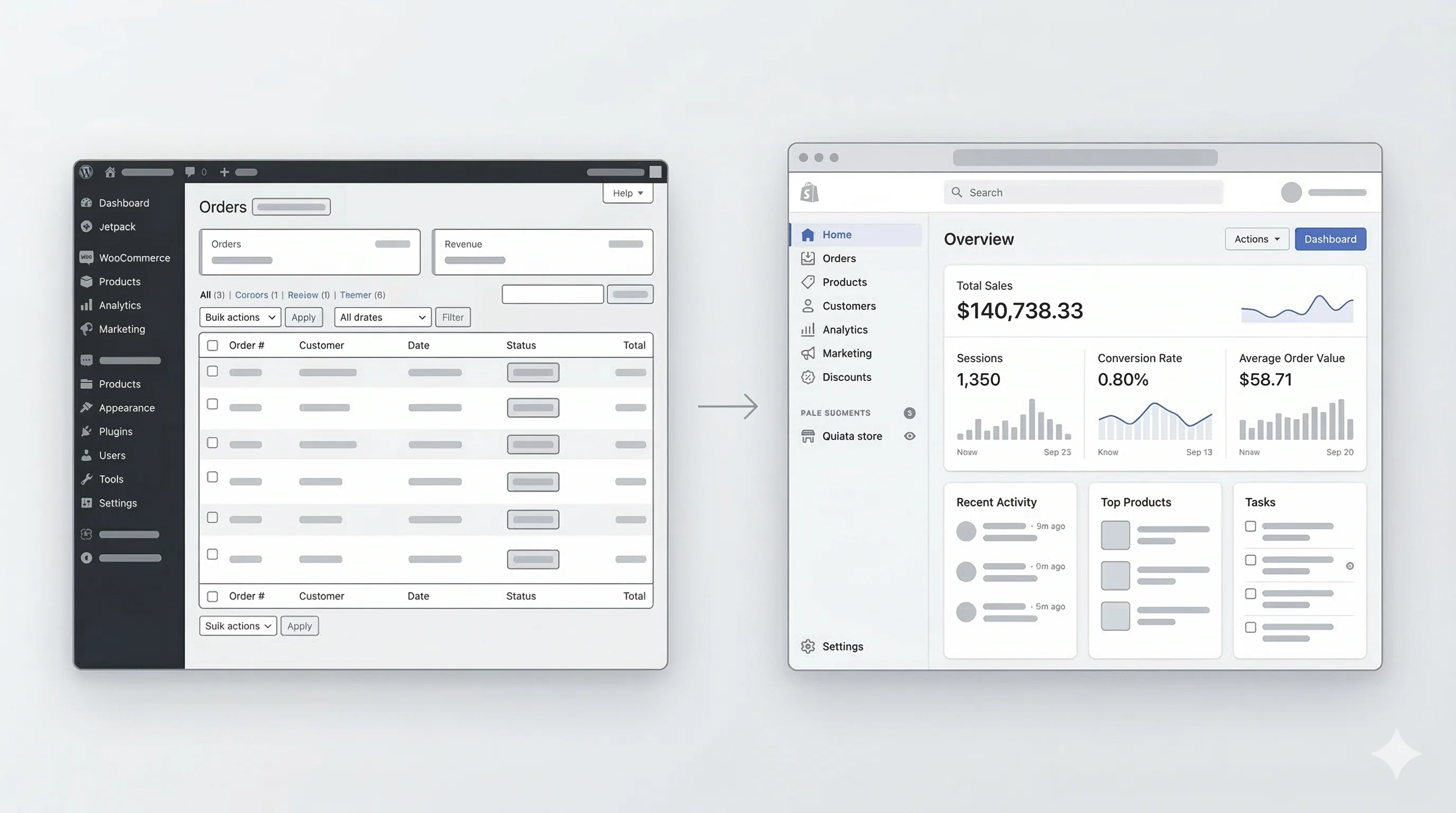Comparaison interface PrestaShop et Shopify dans le cadre d'une migration e-commerce