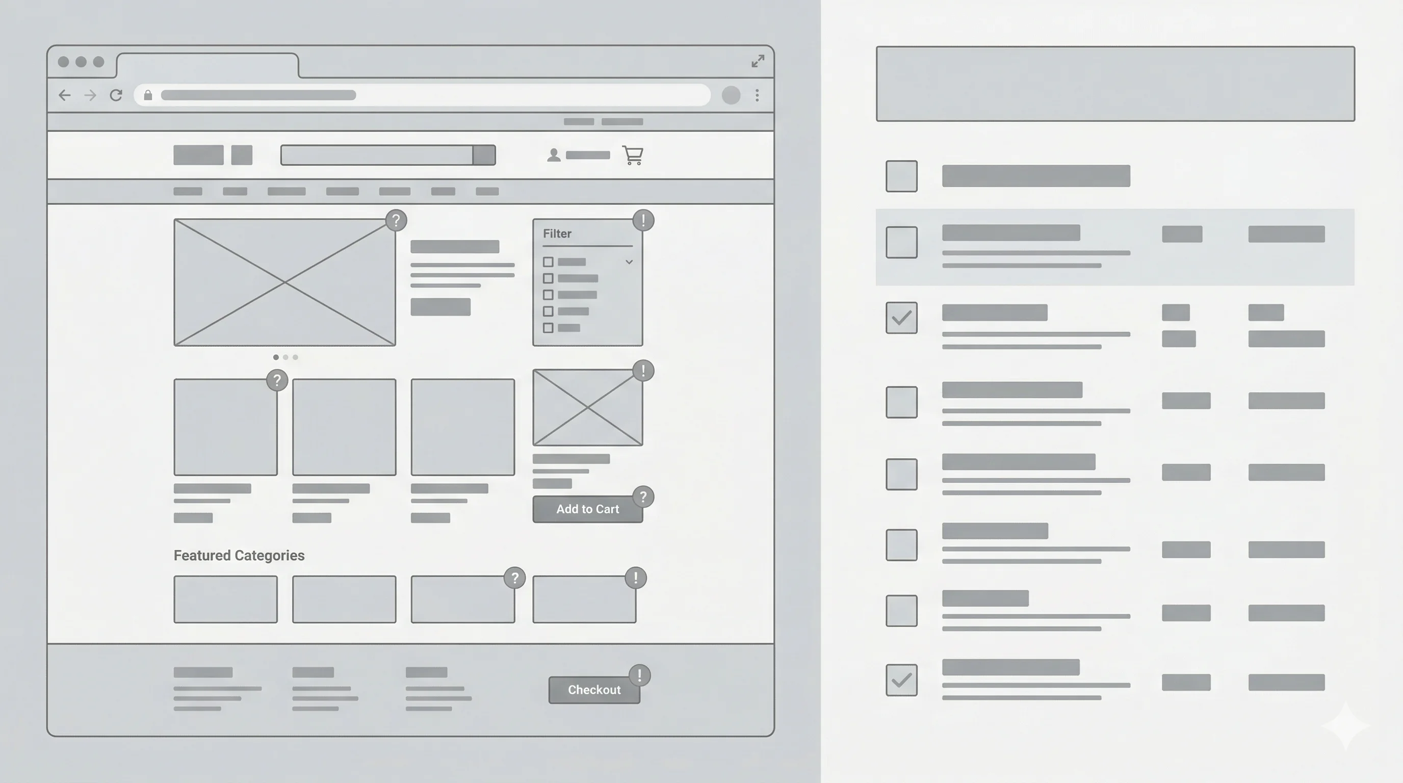 Illustration d'un audit e-commerce avec une checklist des points clés à vérifier avant une refonte de site