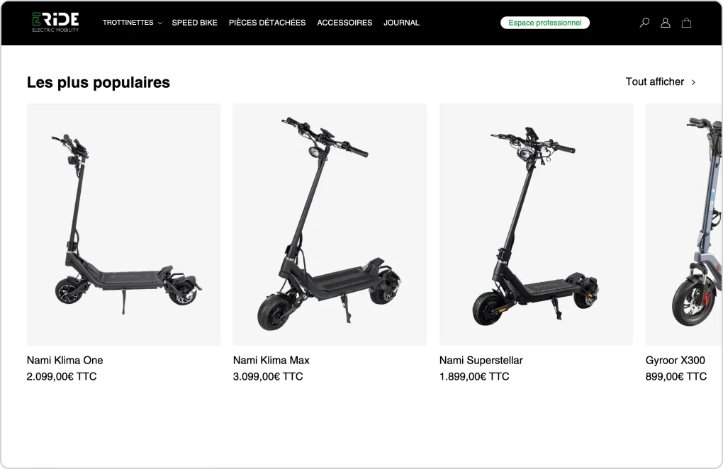 Développement de la boutique Shopify E-Ride par l'agence Common Ideas