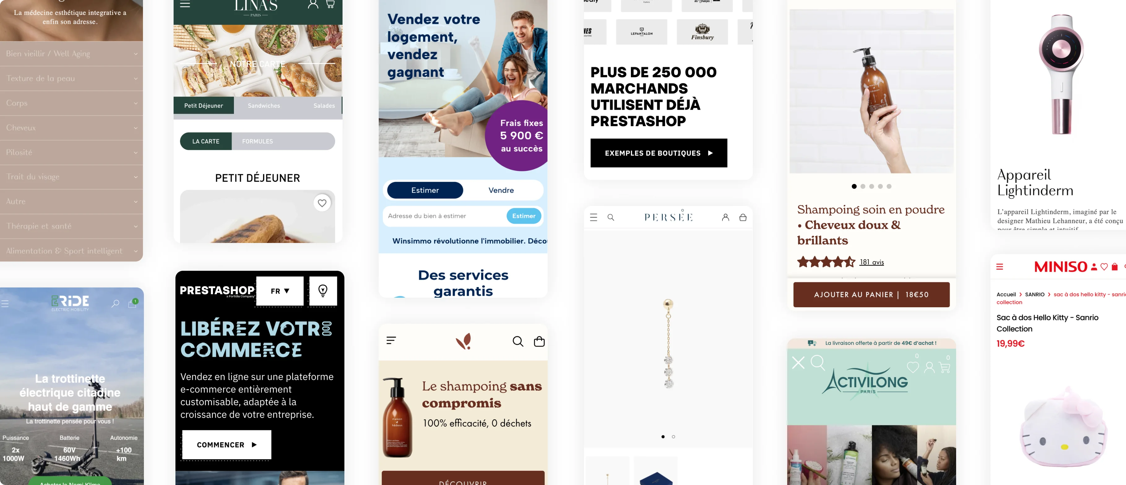Mosaïque de projets de maintenance PrestaShop e-commerce par Common Ideas