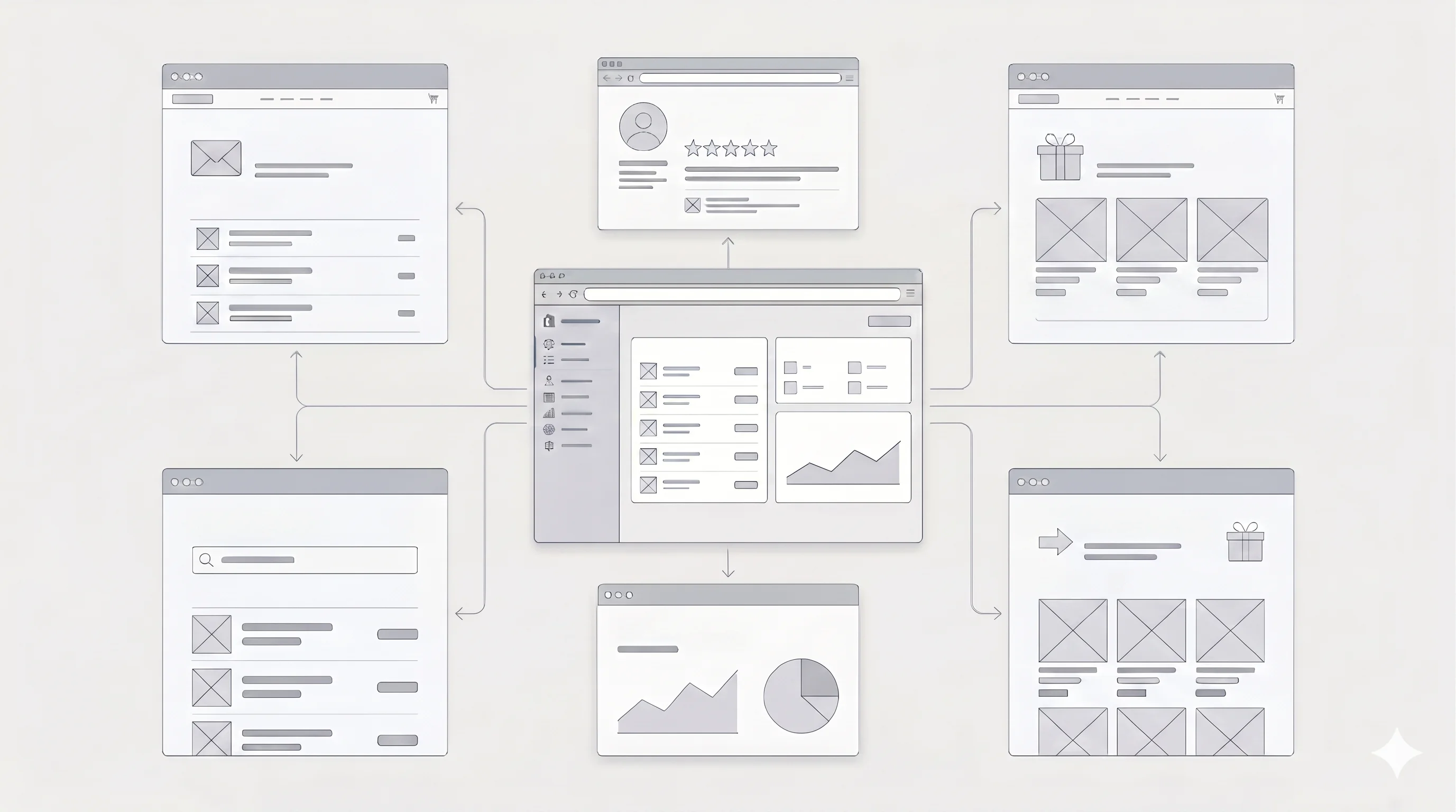Illustration d'une stack d'apps Shopify essentielles avec catégories email, fidélité, avis et analytics