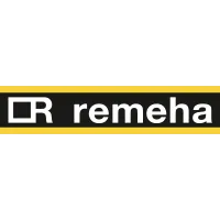 Remeha company logo with stylized letters 'R' and 'remeha' on black and yellow background.