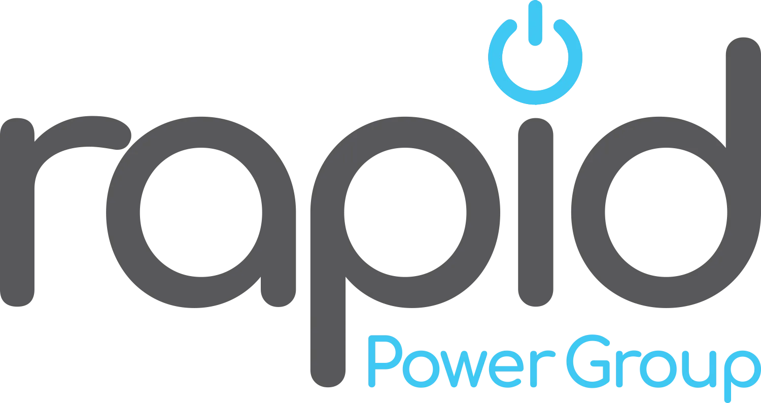 Logo of Rapid Power Group with a blue power button symbol over the letter i.