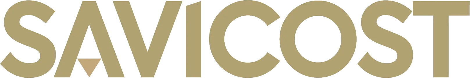 Savicost wordmark logo in bold uppercase letters with a small triangle inside the letter A.