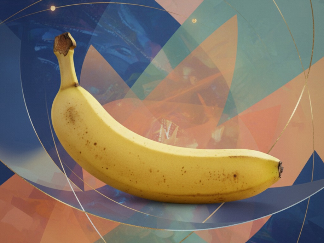 Yellow banana on an abstract geometric background, illustrating Google’s Nano Banana AI image model