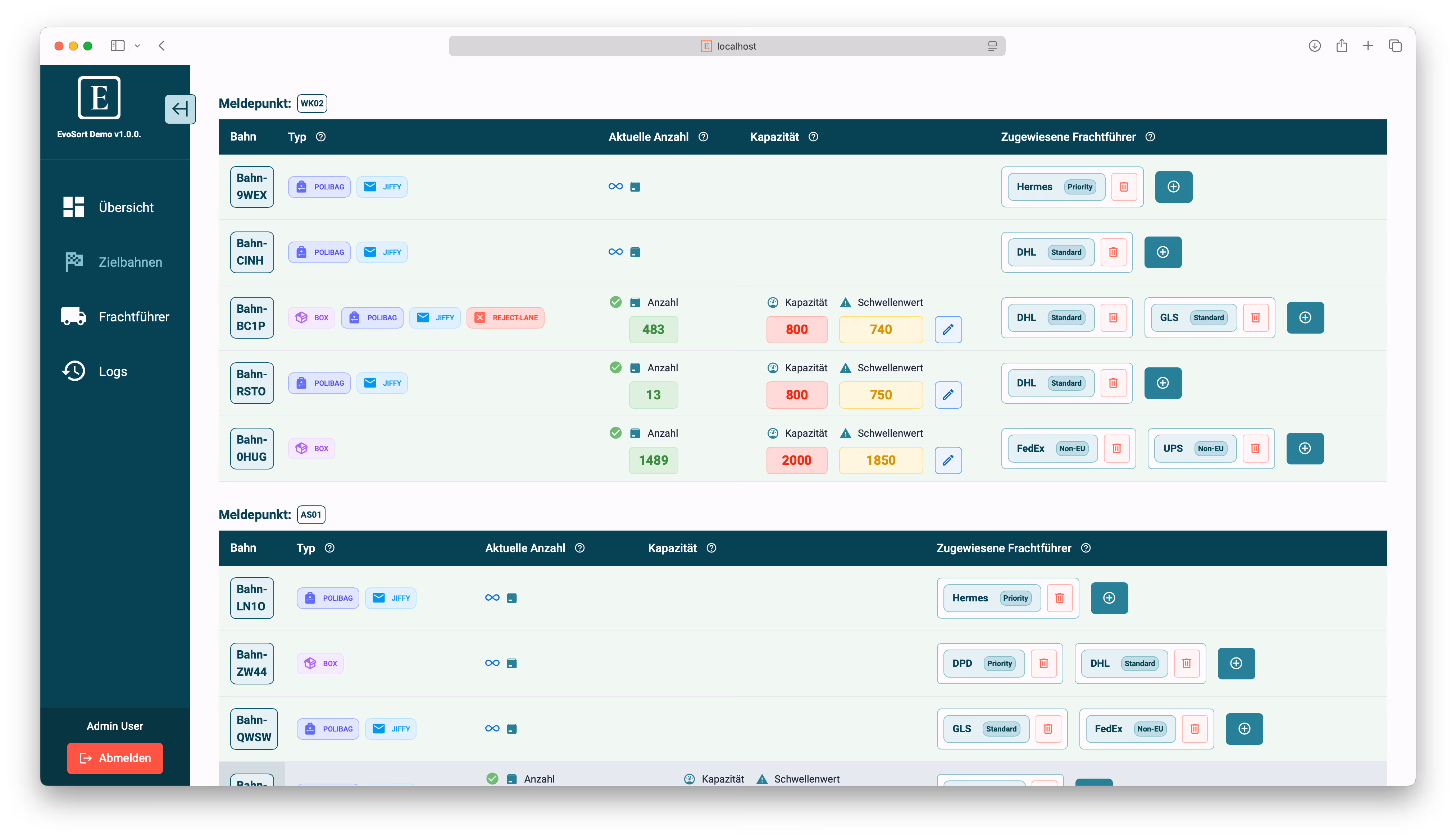 Screenshot: EvoSort targets view,