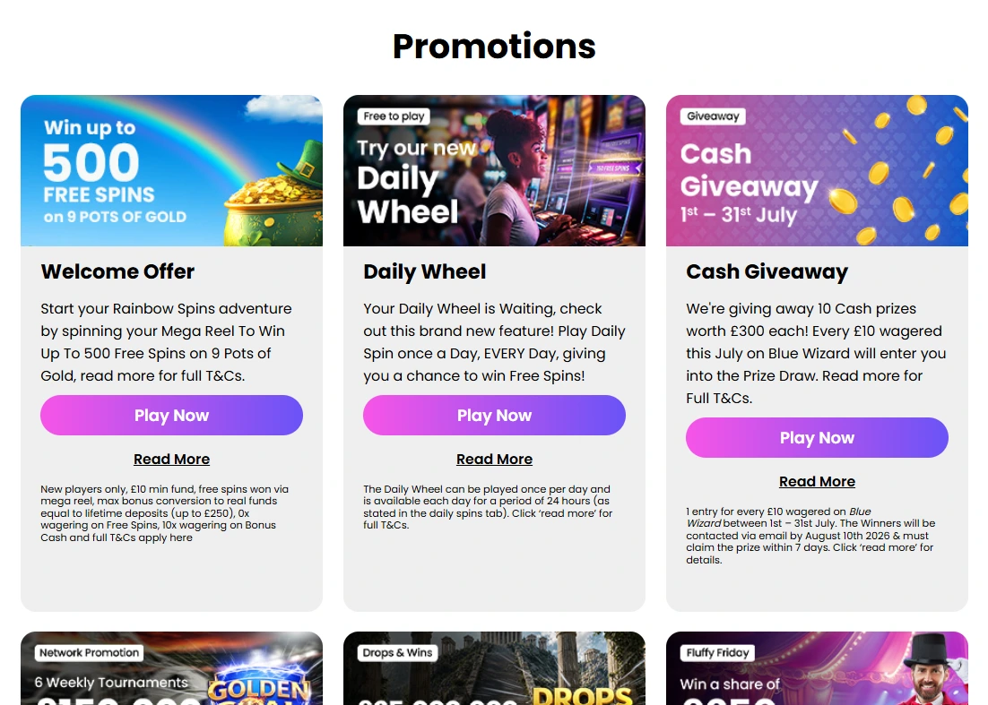 Rainbow Spins UK bonus preview