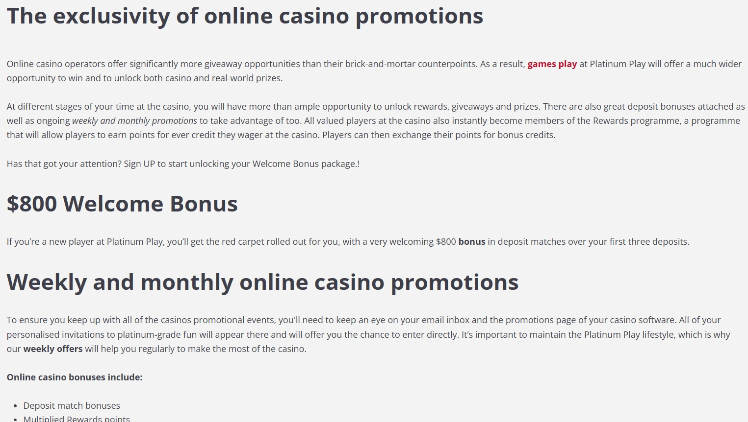 Platinum Play bonus preview