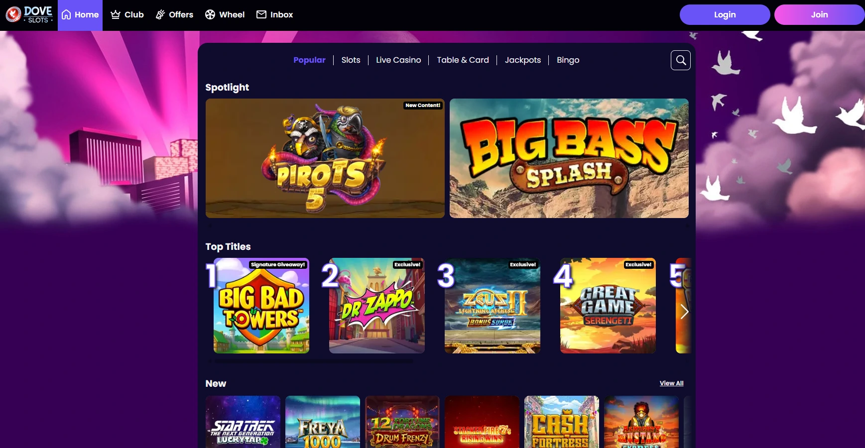 Dove Slots UK games preview