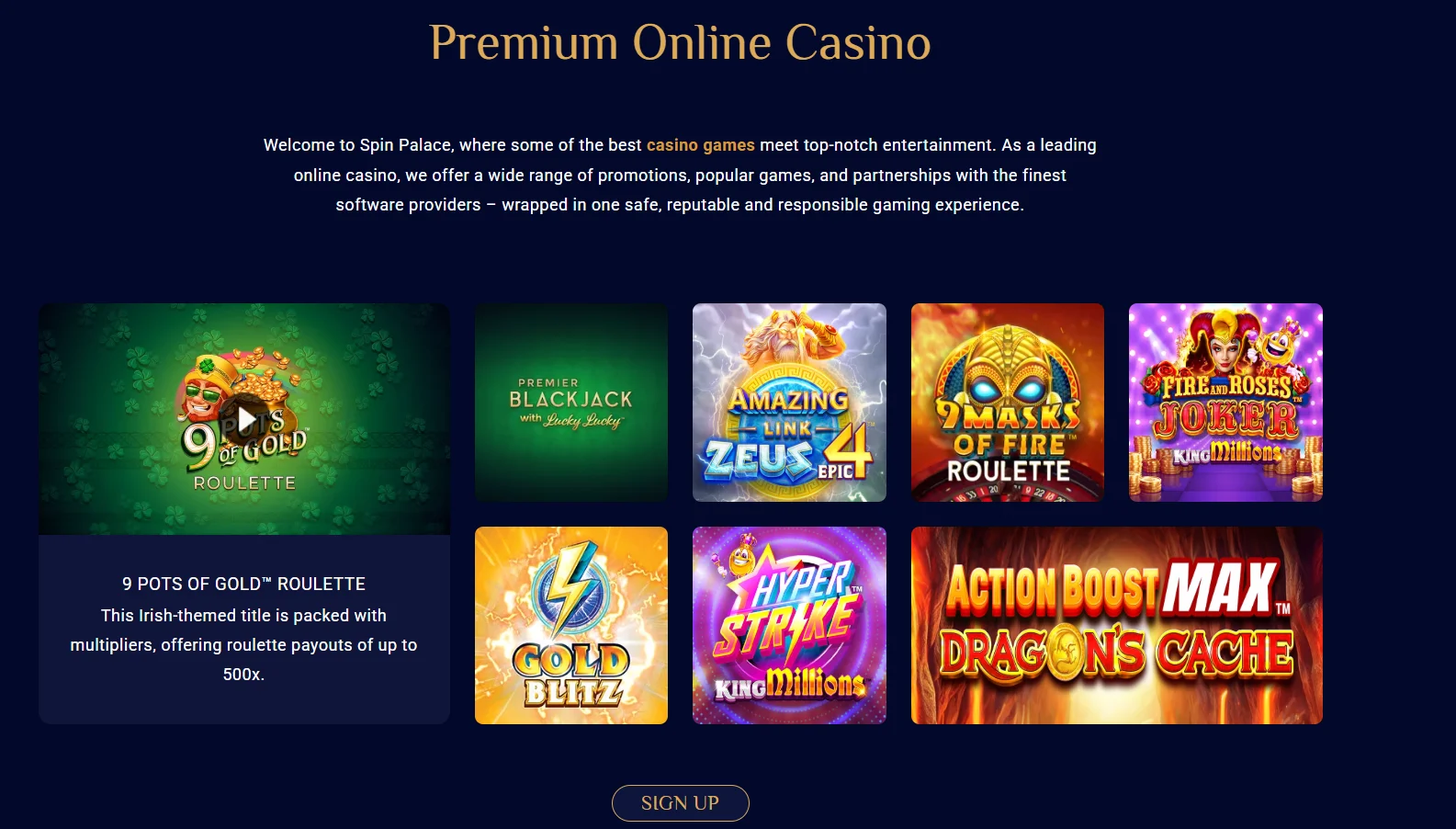 Spin Palace games preview