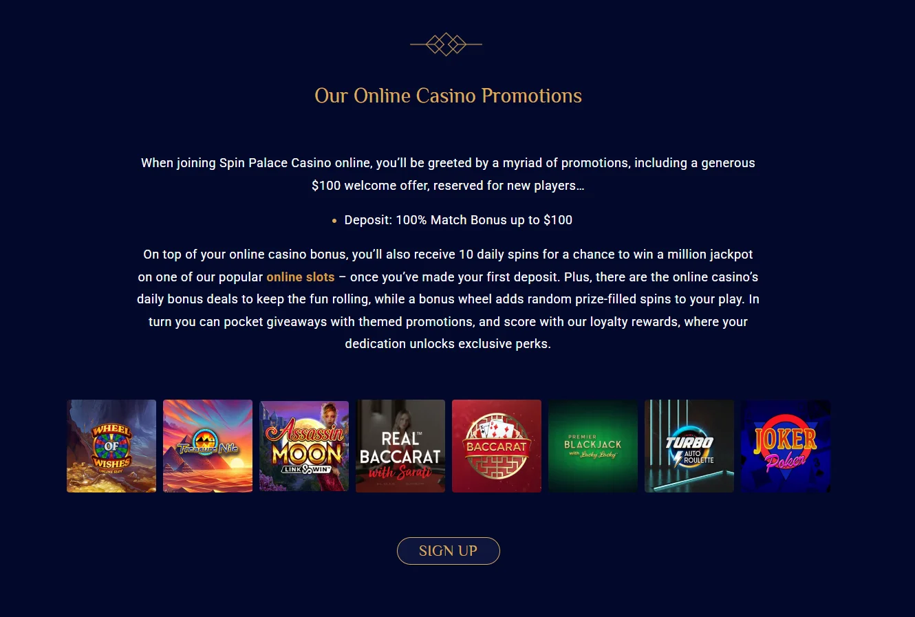 Spin Palace bonus preview