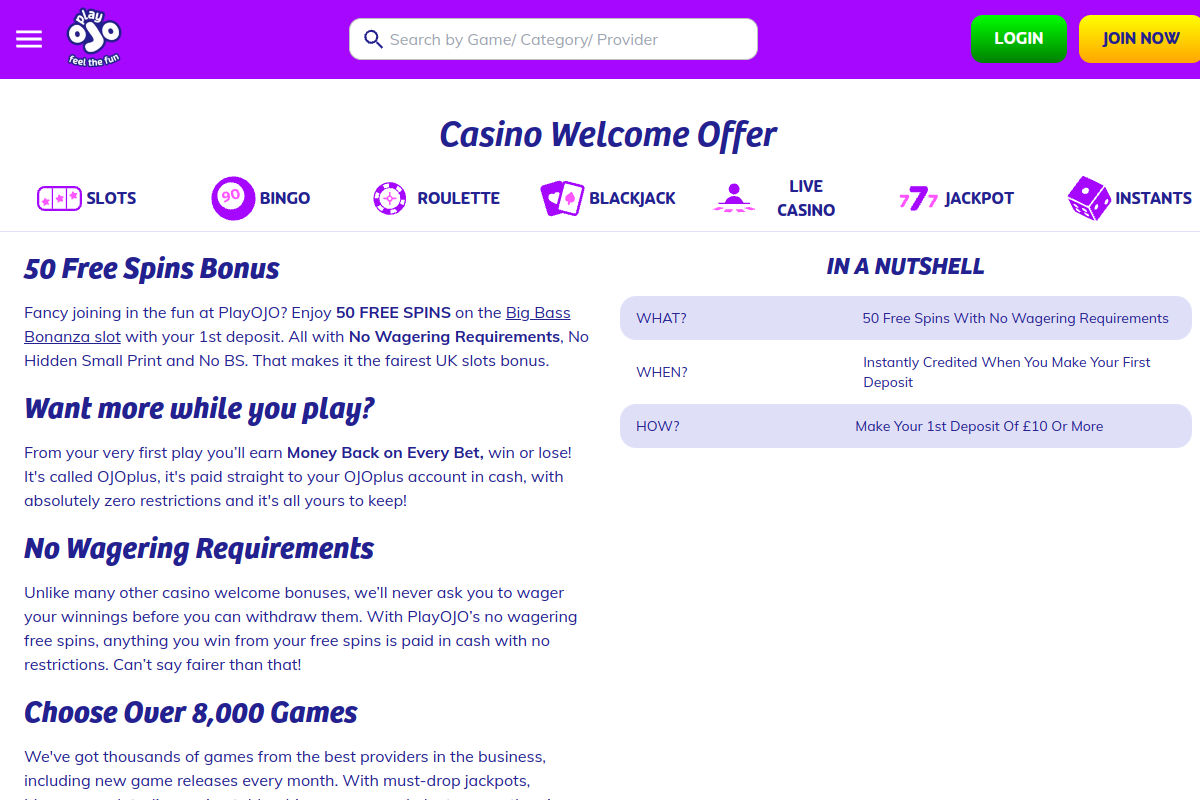 Play OJO bonus preview