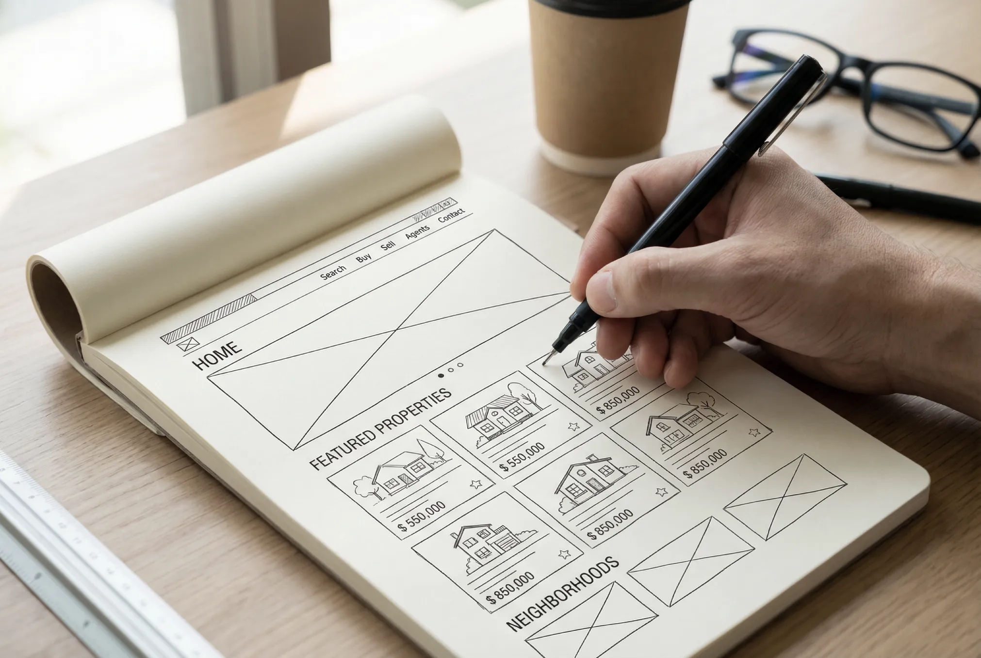 Aerial view of real estate properties