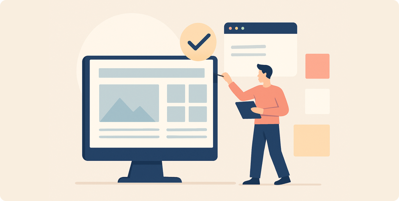 Minimalistisches Webdesign mit klarer Struktur und funktionalem UX-Ansatz, Designer optimiert Layout.