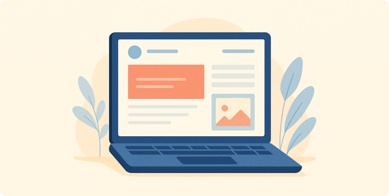 Laptop mit moderner Webseite, Beispiel für aktuellen Content, Artikel und laufende Informationen.
