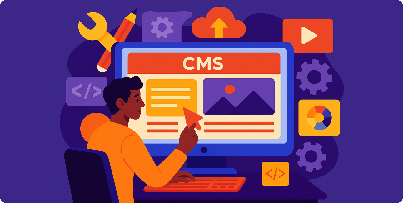 Designer arbeitet an der Präsentation von Medien und Beiträgen in einem Blogsystem, um Übersicht, Design und Suche zu verbessern.