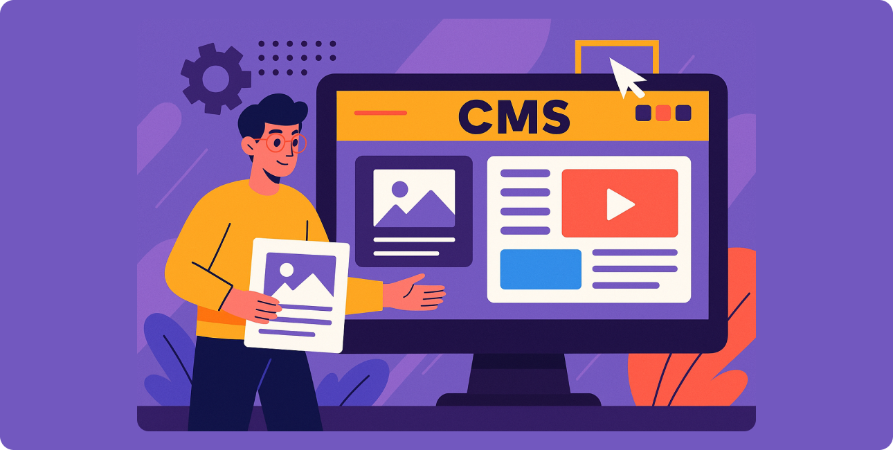 Darstellung eines Bloggers, der verschiedene Blogsysteme vergleicht, um ein flexibles CMS mit Integration, Hosting und Kontrolle zu wählen.