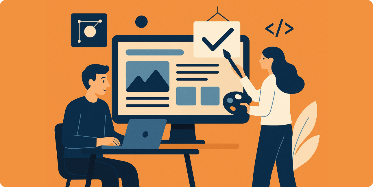 Teamwork in der Gestaltung von Webseiten mit Fokus auf UX und Webentwicklung.