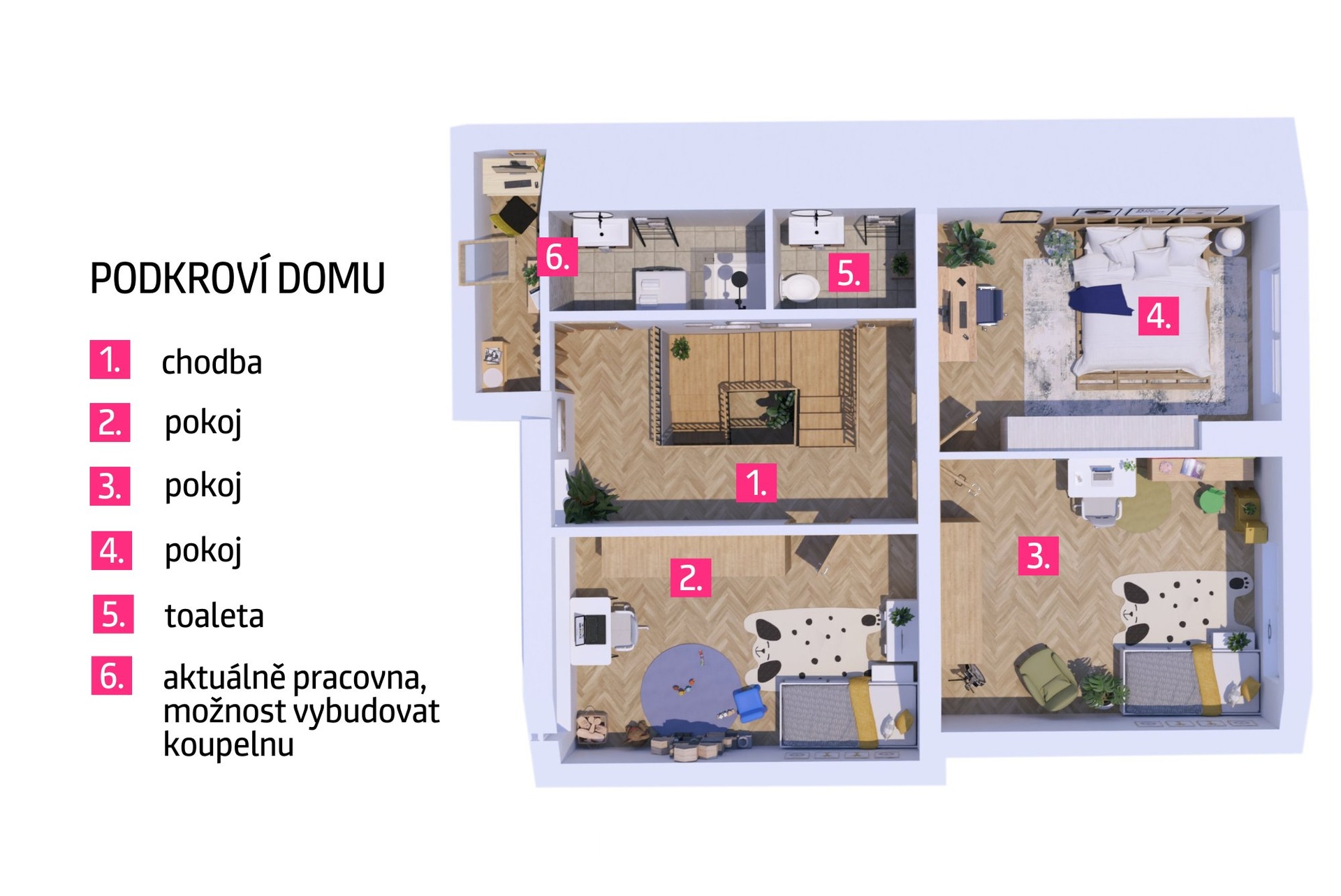 3D půdorys Slatina podkroví