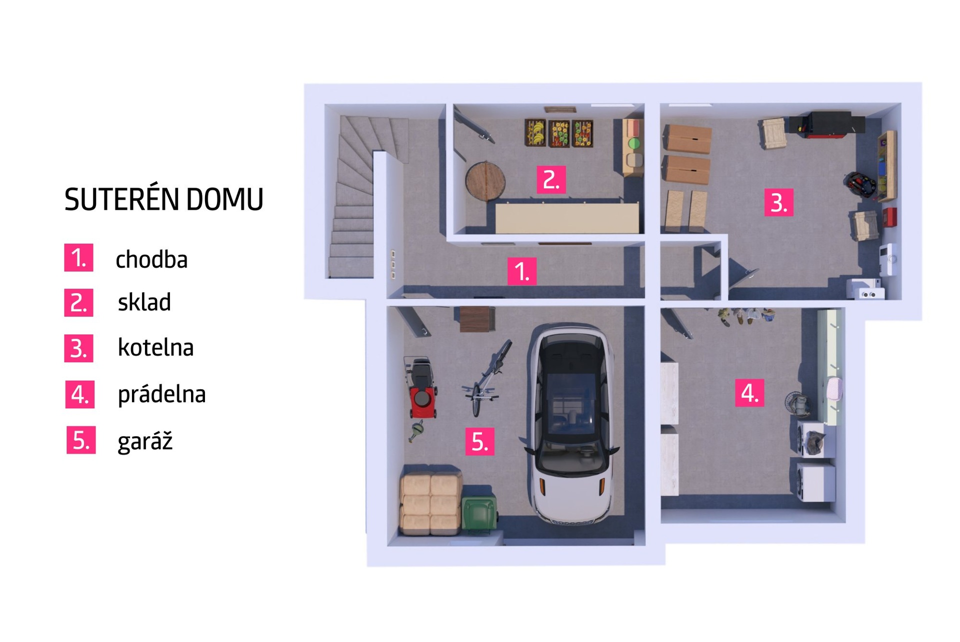 3D půdorys Slatina suterén