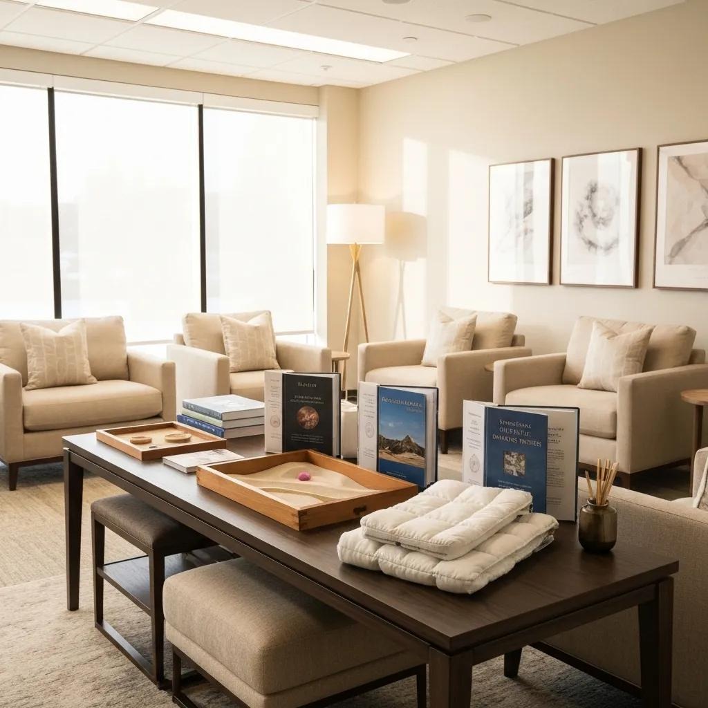 A calming therapy room at a behavioral health center, representing evidence-based anxiety treatments