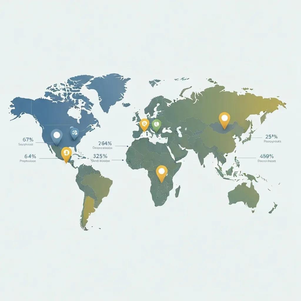 World map showing regional differences in anxiety disorder prevalence