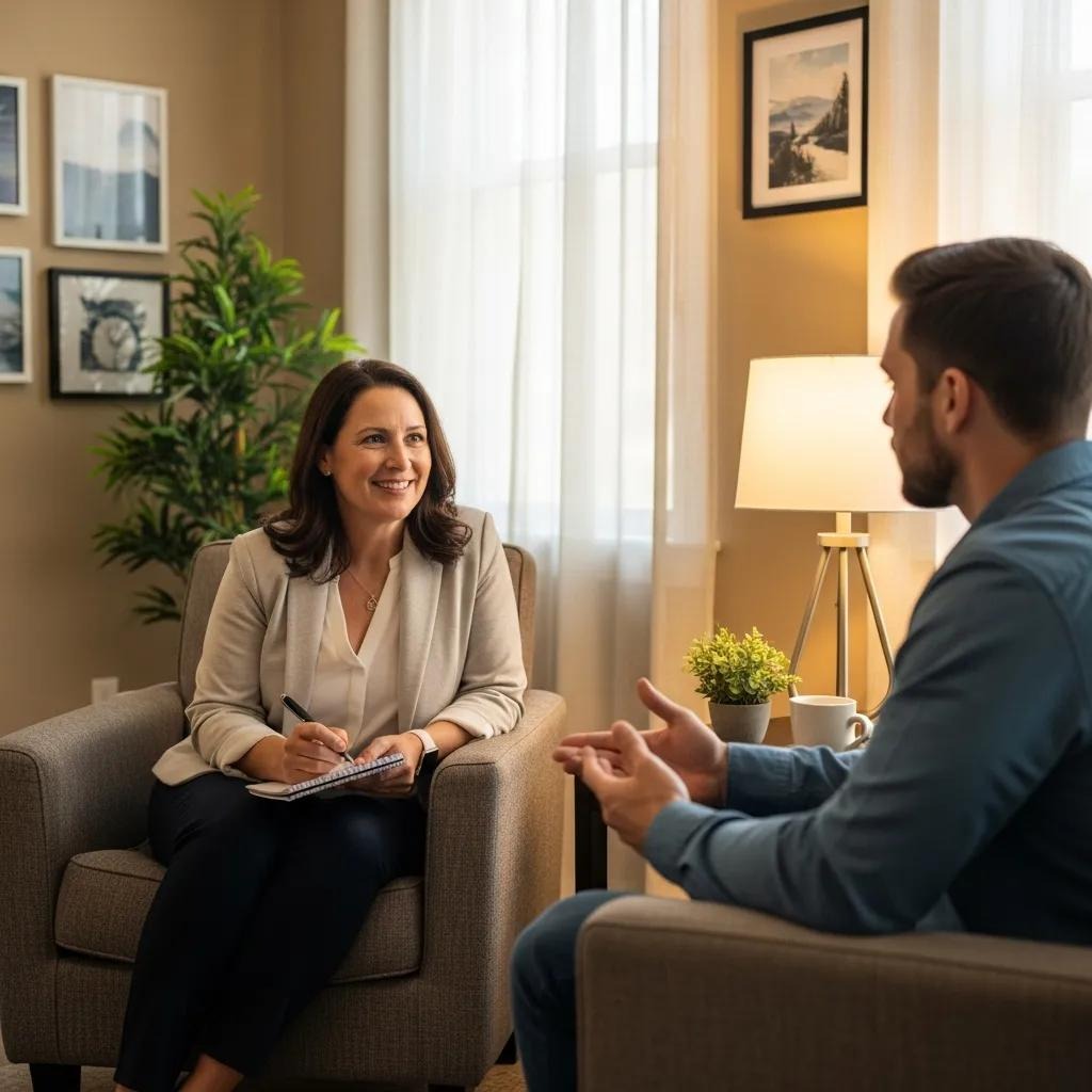 Therapist and client in a warm, focused session demonstrating the value of clear communication in treatment