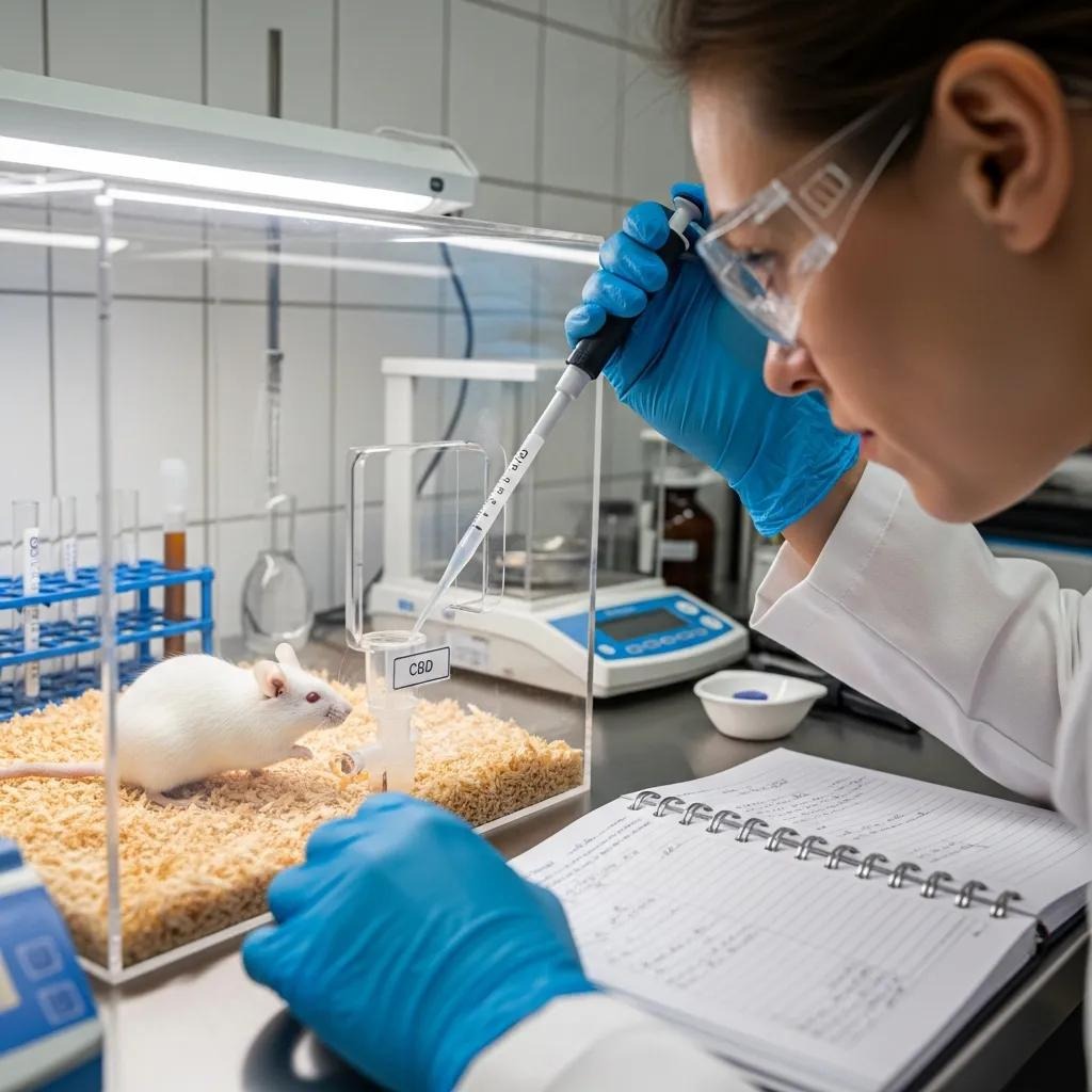 Researcher observing rodent behavior in a lab, representing preclinical studies on CBD and mood