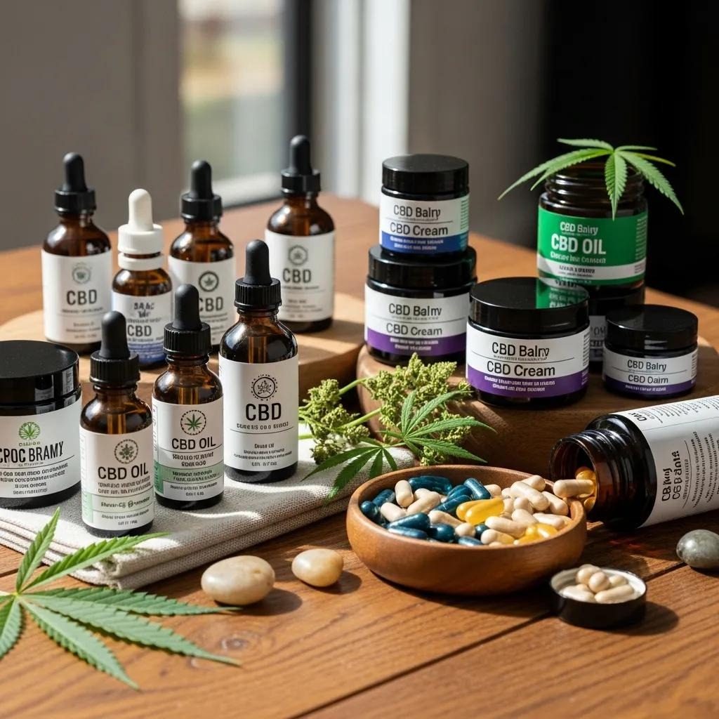Assorted CBD products on a table, highlighting variability in quality and safety