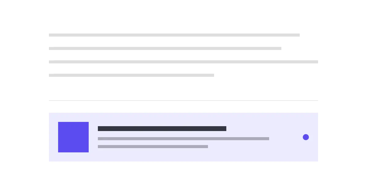 Abstract chat answer drawn as grey lines with a highlighted sponsored card beneath it