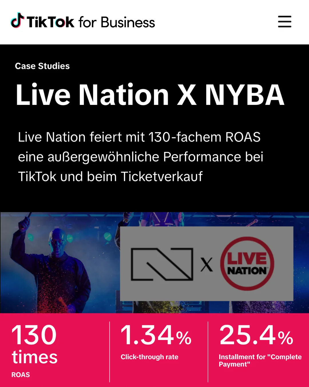 TikTok-for-Business-Case-Study Live Nation x NYBA mit Blue Man Group: 130-facher ROAS und 1,34 % Klickrate
