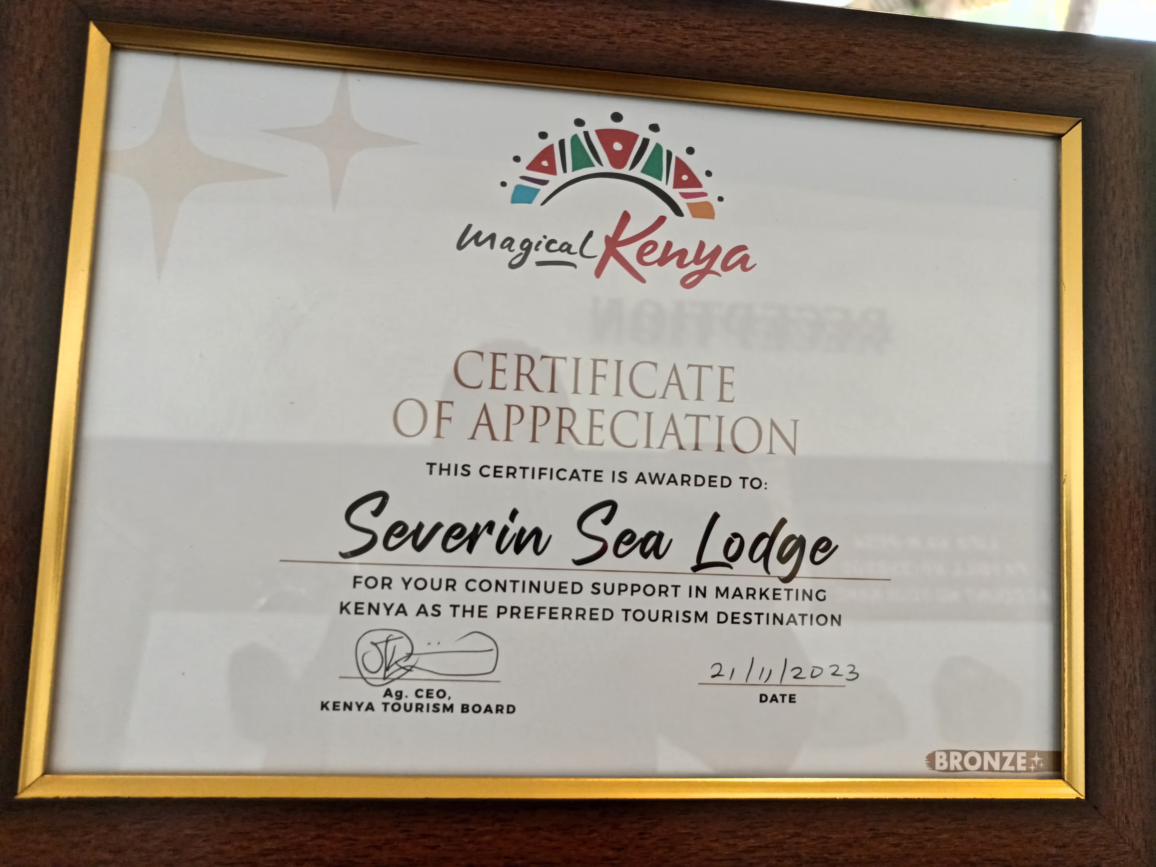 Magical Kenya Honors Dedication to Tourism with Certificate of Appreciation