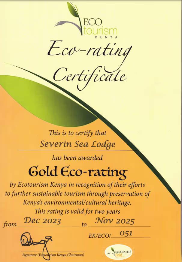 Severin Sea Lodge Awarded Gold Eco-Tourism Certificate for Sustainability Efforts