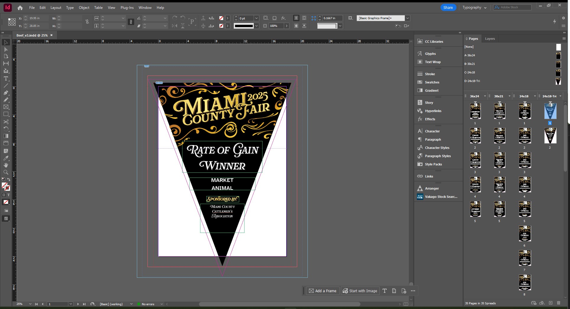 Screenshot of InDesign, demonstrating the power of Parent Pages and Alternative Layouts