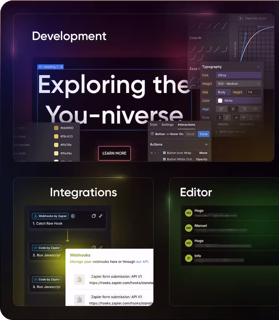 Screenshot of a code embed editor with a careers image of a bartender pouring a green drink in a bar and code styling a menu navigation list.