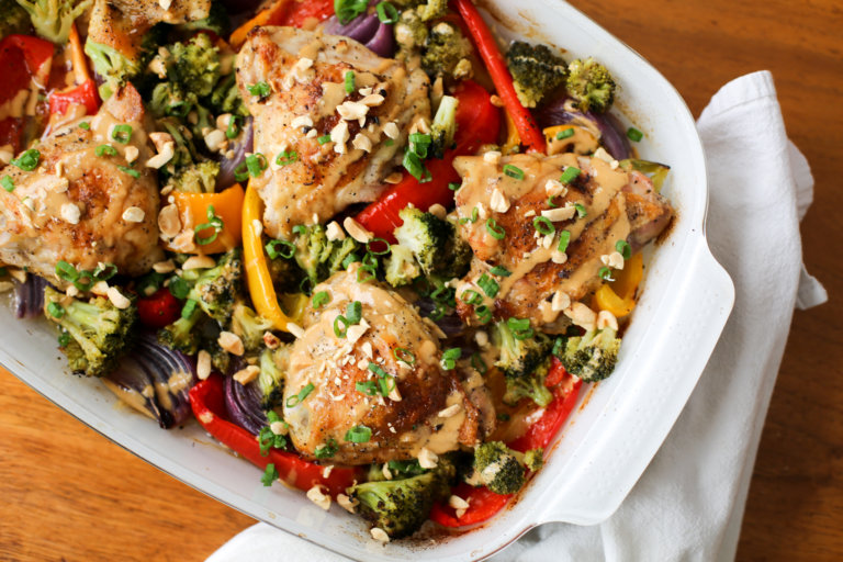 One-Pan Crispy Peanut Chicken + Veggies