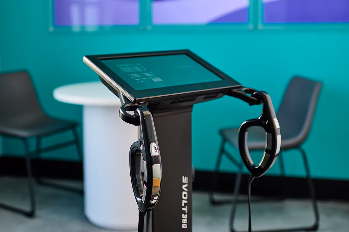 An Evolt 360 body composition scanner in an Anytime Fitness gym.